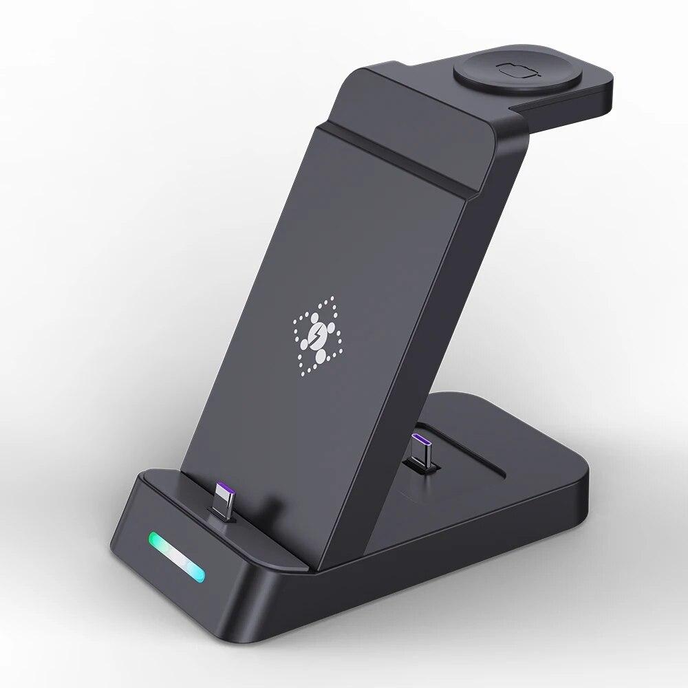 

15 Вт Беспроводное зарядное устройство для путешествий 3 в 1 для Samsung Galaxy S23 S22 Ultra Watch 6/5/4 Active 1 2 Buds 2 Pro/Live Быстрая зарядная станция чёрный