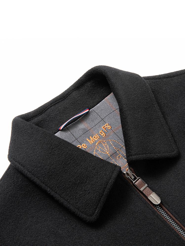 Men's Double-Faced Wool Jacket with Detachable Duck Down Liner and Turn-Down Collar