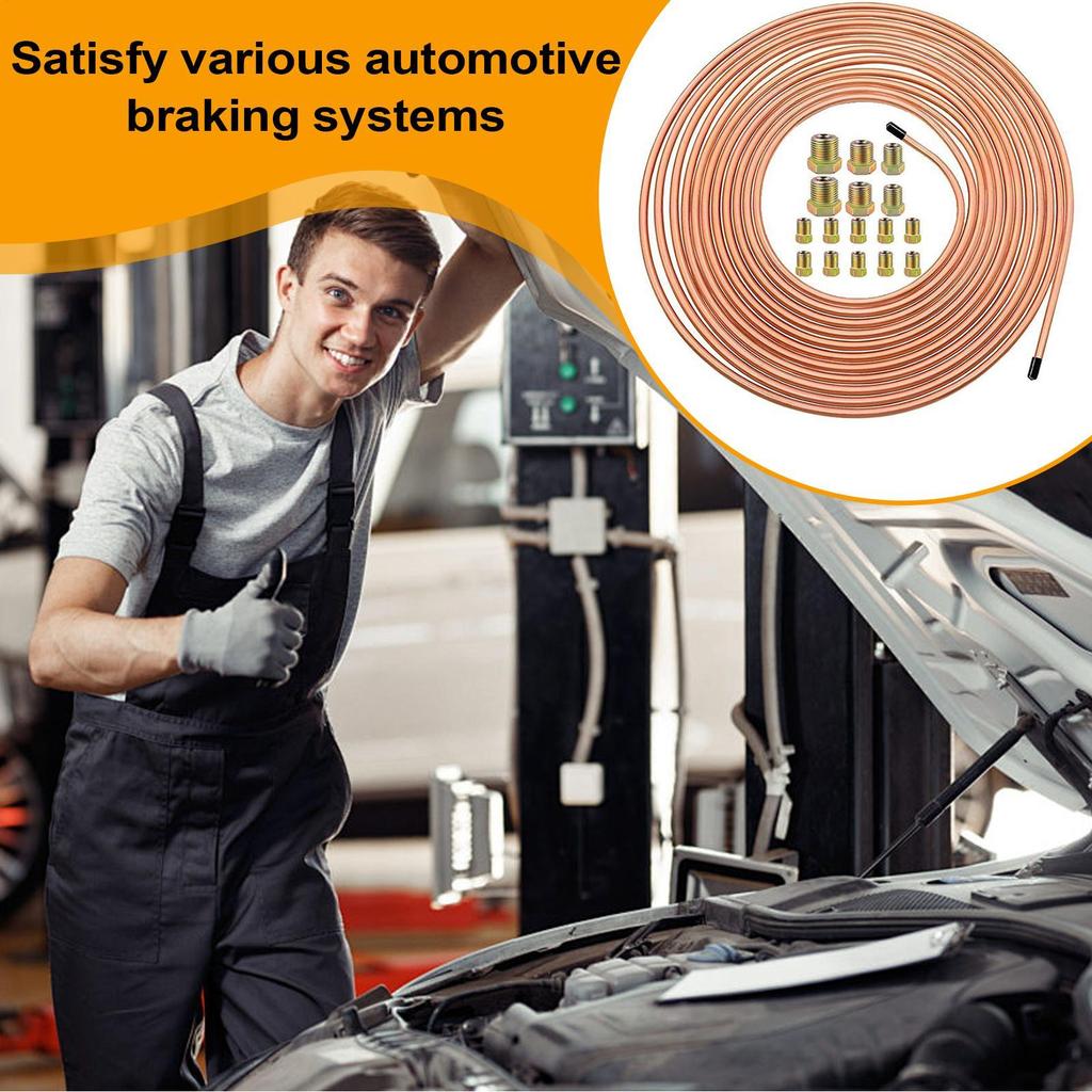 Miedziana Przewód Hamulcowy 25 stóp Rolka Przewodu Hamulcowego Zestaw Montażowy Elementy Antykorozyjne Zestaw Złączek Narzędzie do Naprawy Samochodów Do Hamowania