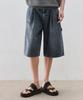 DRAW FIT Robust Long Bermuda Wide Denim Pants [Blue]
