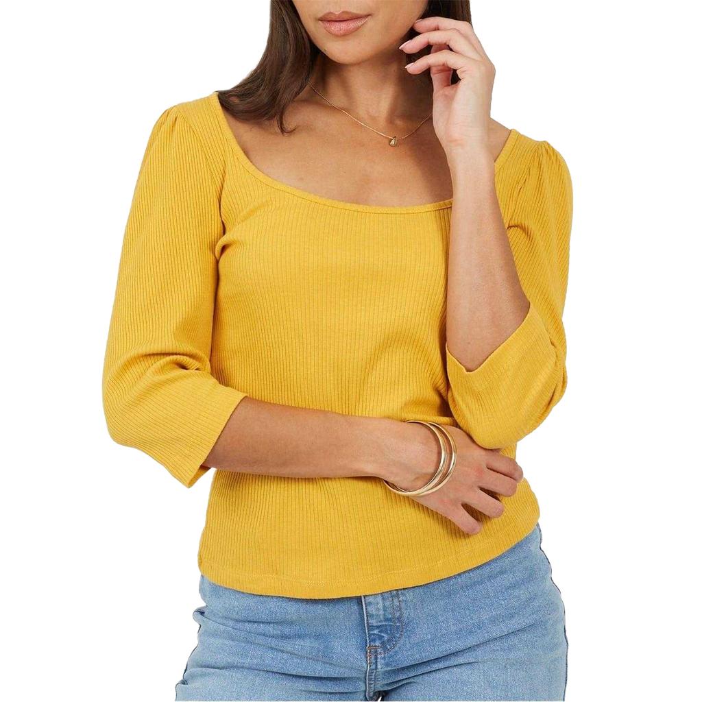 BRAVE SOUL Womens/Ladies Ribbed Square Neck Puff Sleeve Top