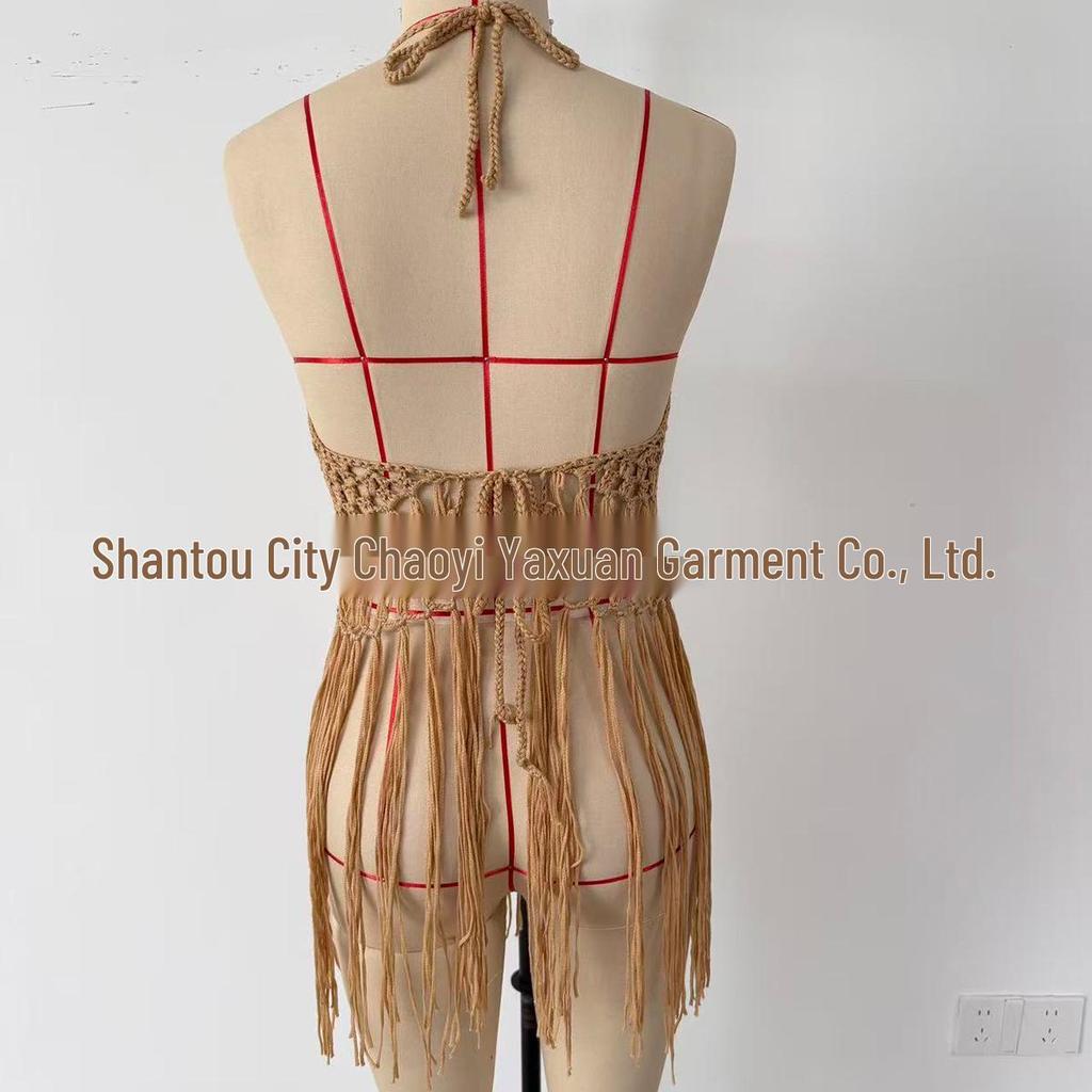 European & American Hand-Crocheted Tassel Bikini Cover-Up Top