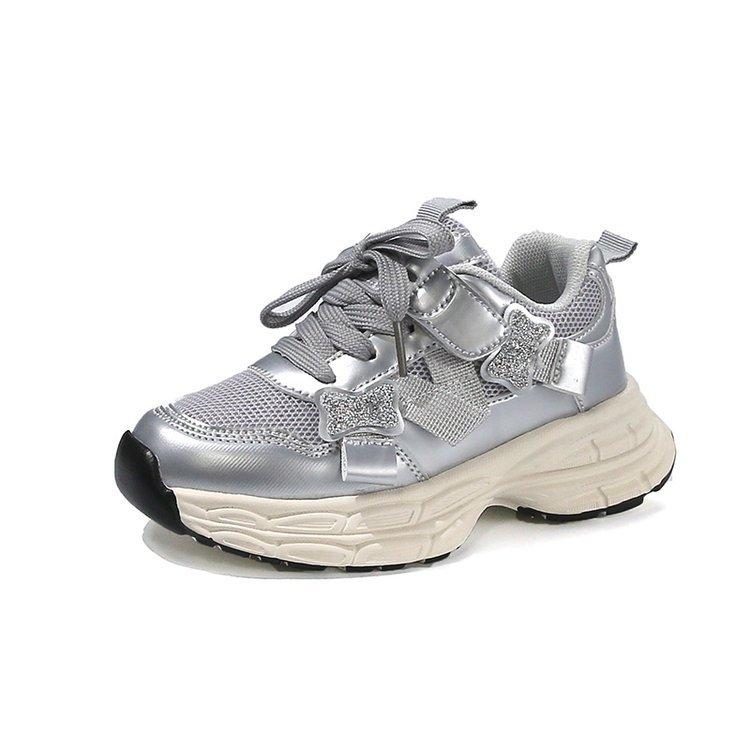 

Girls sports shoes 2025 new spring and autumn children s fashion dad shoes non-slip silver casual shoes medium and older children s running shoes 37 серый