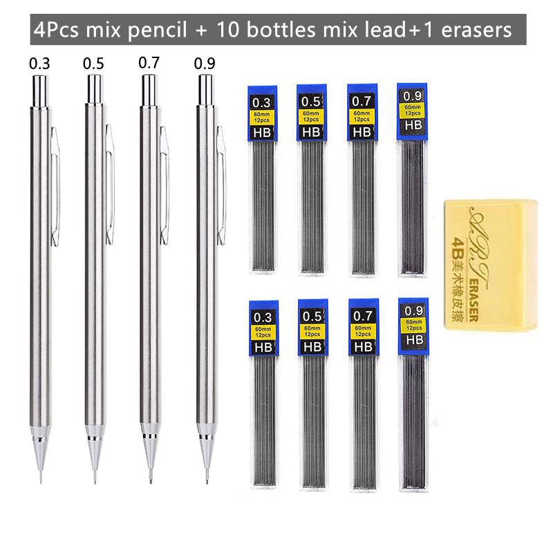 Professional Mechanical Pencil Set 0.5 0.7 0.9 0.3mm Full Metal Art Drawing Painting Automatic Pencil Office School Supplies