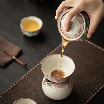 Schmalzglasur Gartenmuster Keramik-Teesieb-Set Filter-Infuser für Gongfu-Teezubereitung Haushaltsgebrauch Chinesische Teezeremonie Geschenk