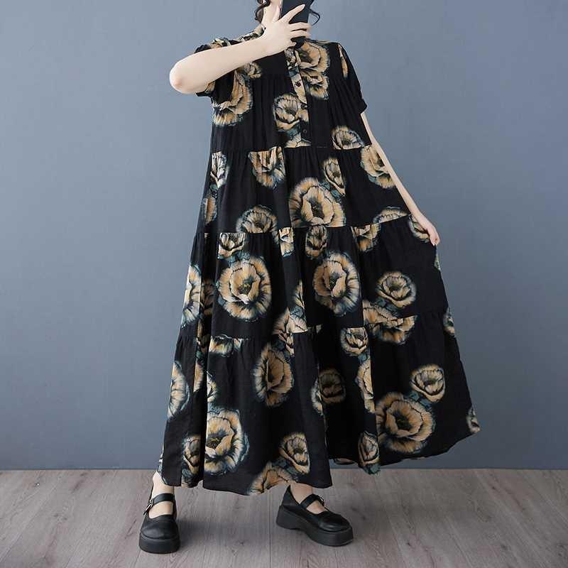 2025 Summer New Women Loose Big Size Fashion Printing Slim Long Dresses