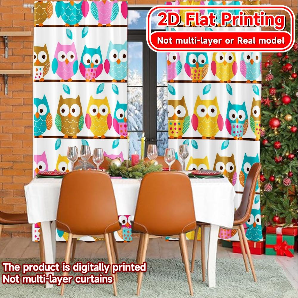 Thermal Flat Printing Curtains Without Rod Owls Parade Holiday Durable Polyester Curtain Set Of 2 Minimalist Made Washable