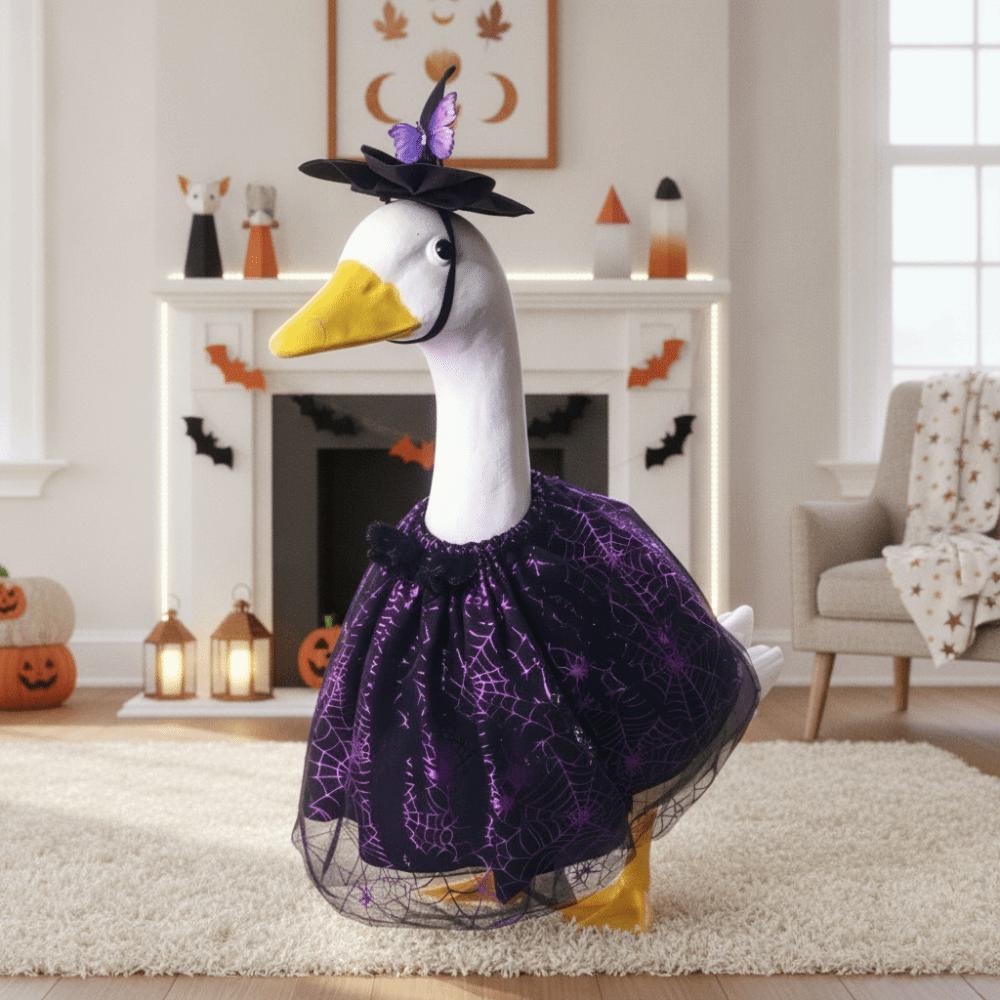 Purple Black Mesh Porch Geese Clothes Witch Hat Included Goose Witch Skirt  Porch Decoration