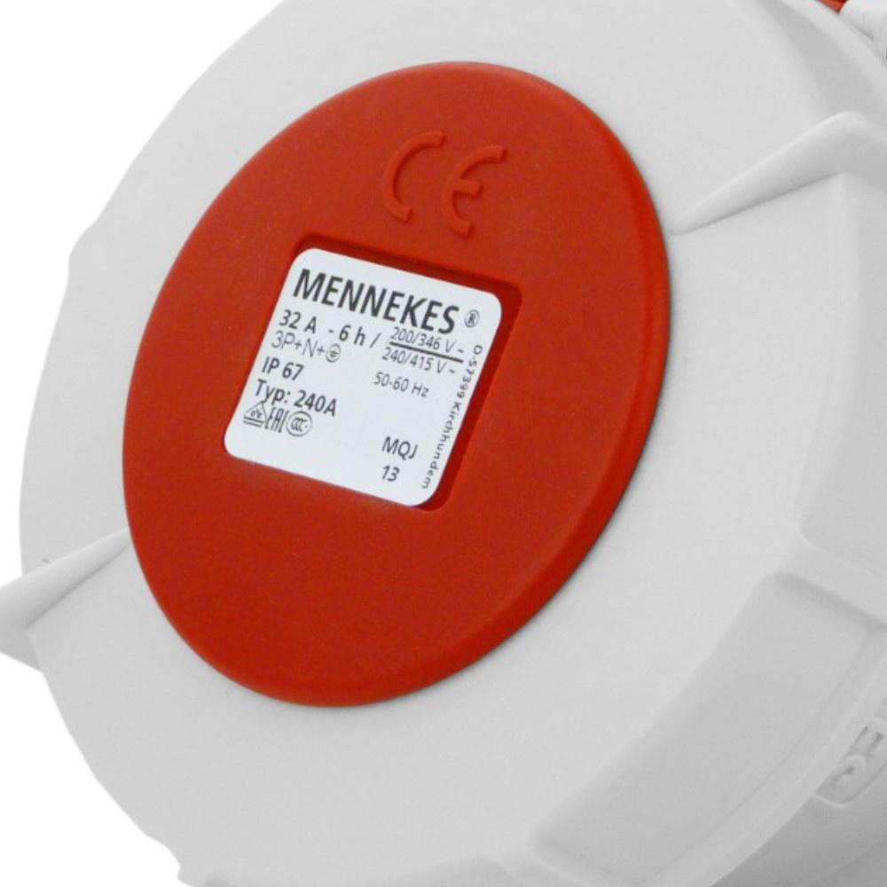 Gniazdo Siłowe Tablicowe Proste 32A 5P 400V Ip67 Hermetyczne Czerwone