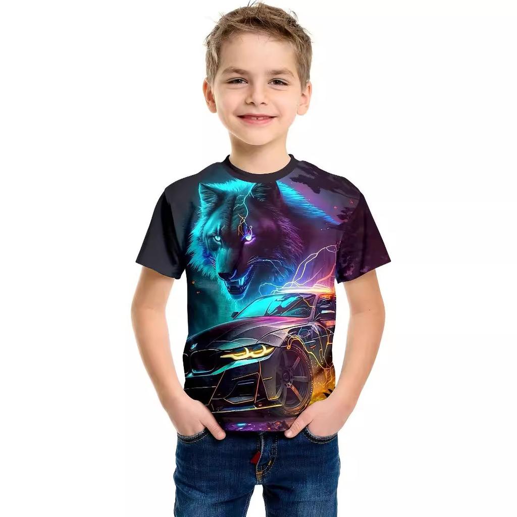 Sommer Rundhals 3D Cartoon Auto Gedrucktes Top Modische Lässige Kurzarm Kinder Jungen T-Shirts