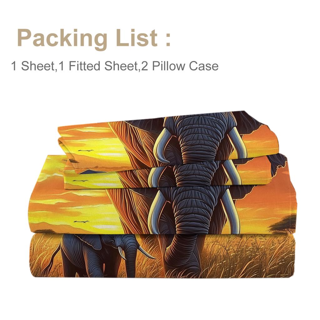 Mother Sunset And Son Elephant 4-Piece Set, Gentle And Wild African Grassland, Suitable For Bedroom Family, Decoration