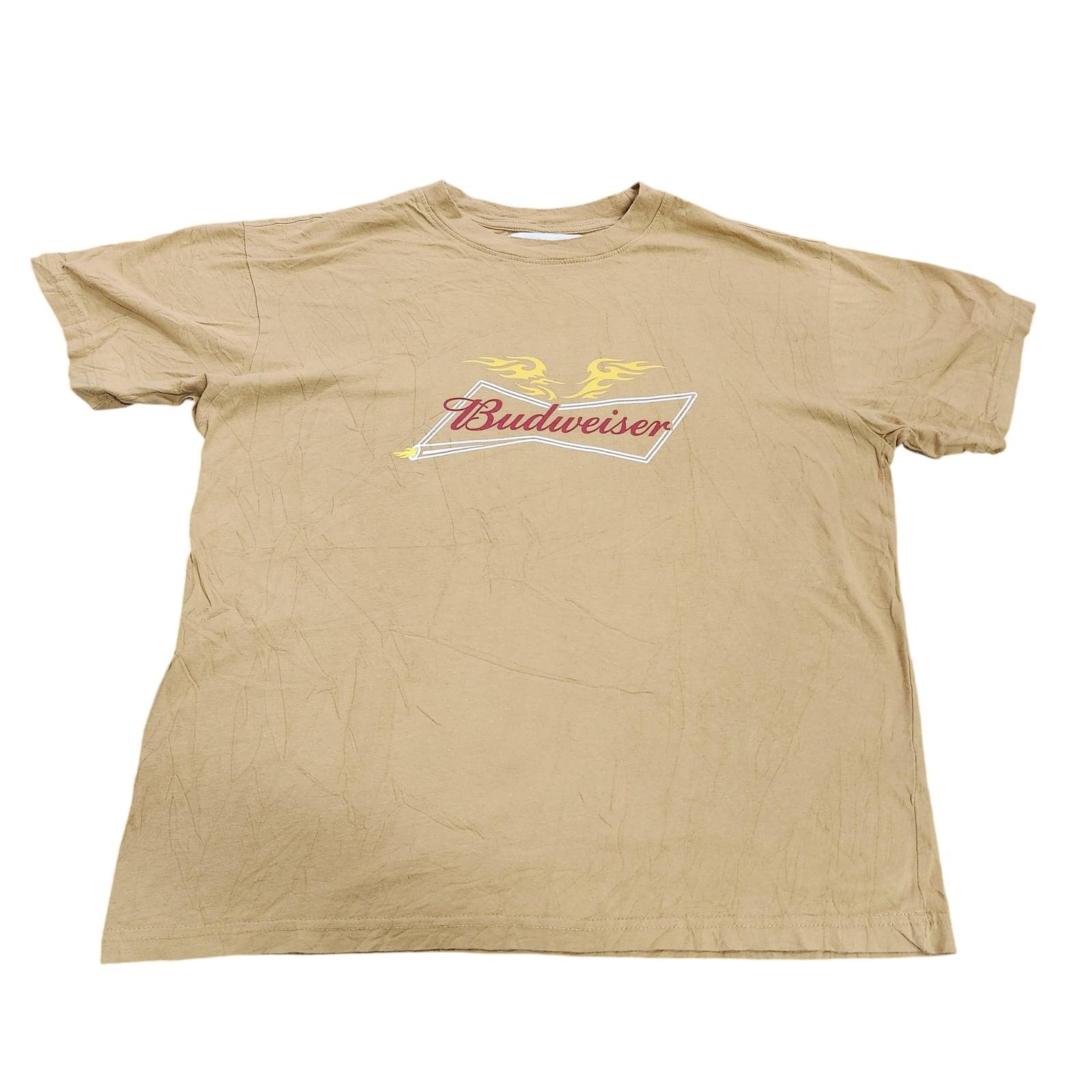 Budweiser Shirt Mens Medium Beige Flames Logo Graphic Tee Pacsun Beer Top Unisex T-Shirt L