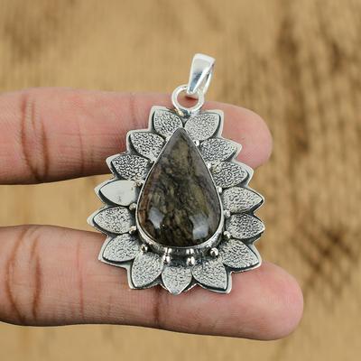Presente Para Ela Prata de Lei 925 Jaspe Folha de Prata Natural Pingente de Pedra Preciosa