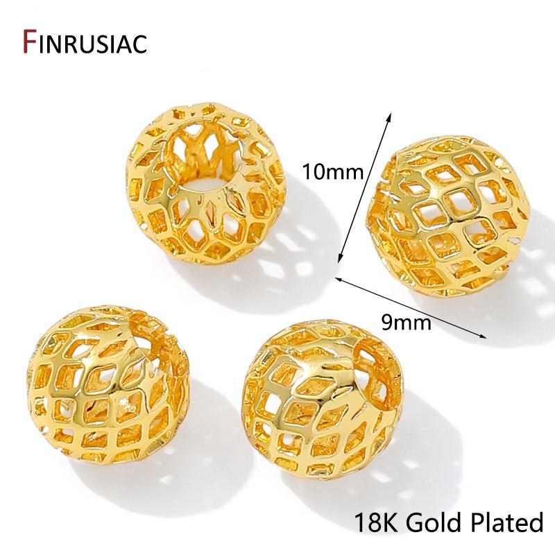 

14K/18K Gold Plated Hollow Spacer Beads,Separator For Beads,Brass Oval Loose Beads DIY Needlework Bracelet Making Accessories 10 pieces