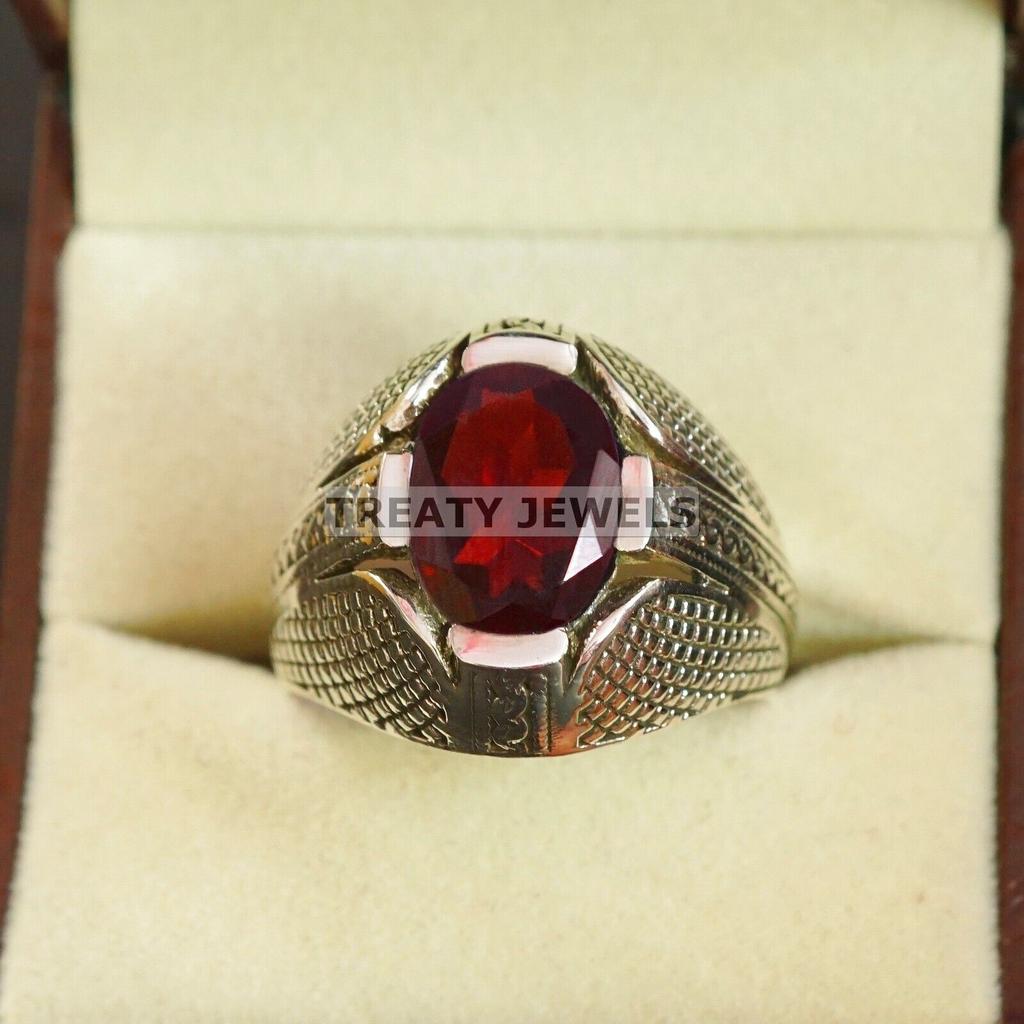 Garnet Oval Cut Gemstone With 925 Sterling Silver Ring For Men's #B74 JL375671373856