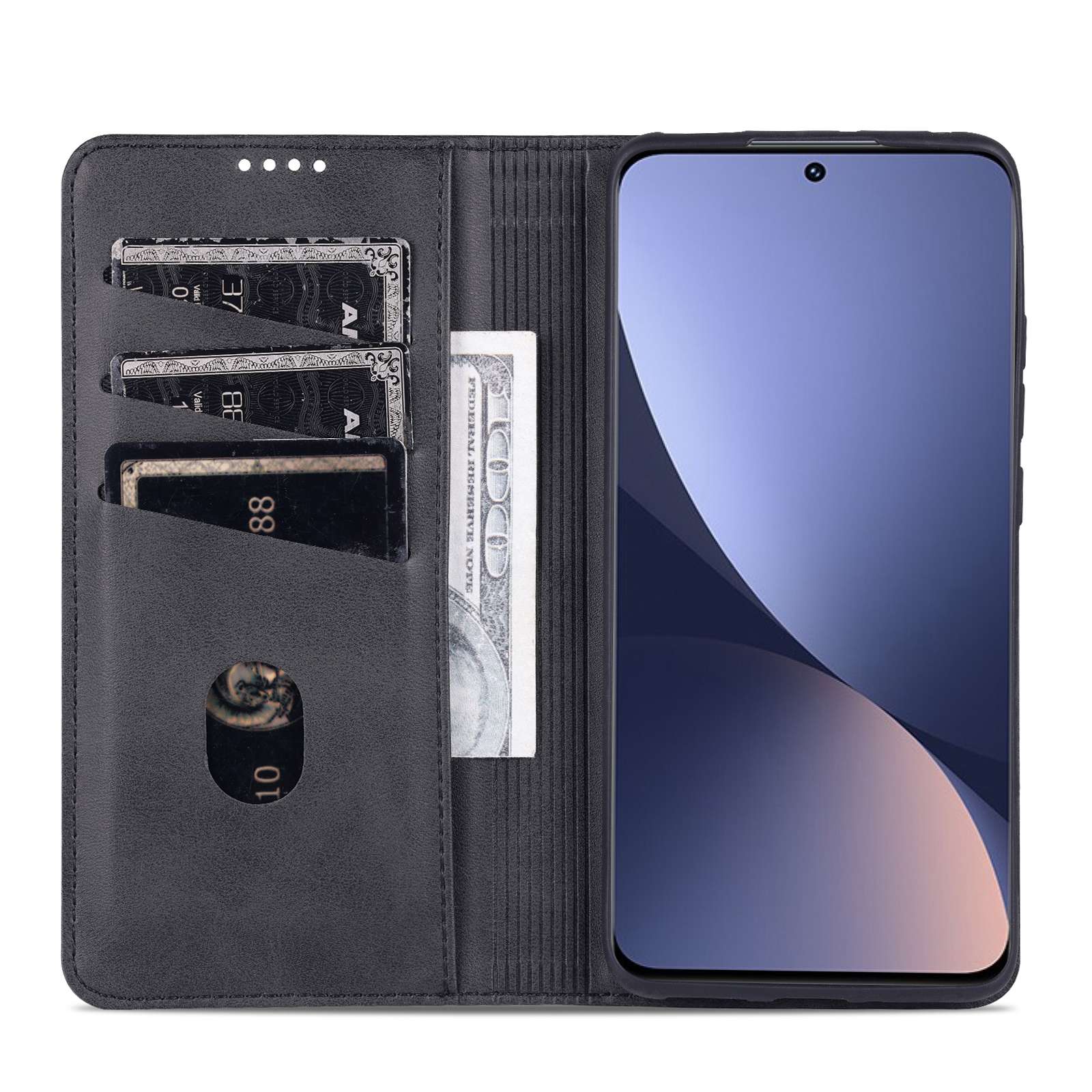 

AZNS For Xiaomi 12/12X/12S 5G Well-protected Textured Leather Phone Case Stand Function Magnetic Auto-absorbed Cover with Wallet Coffee