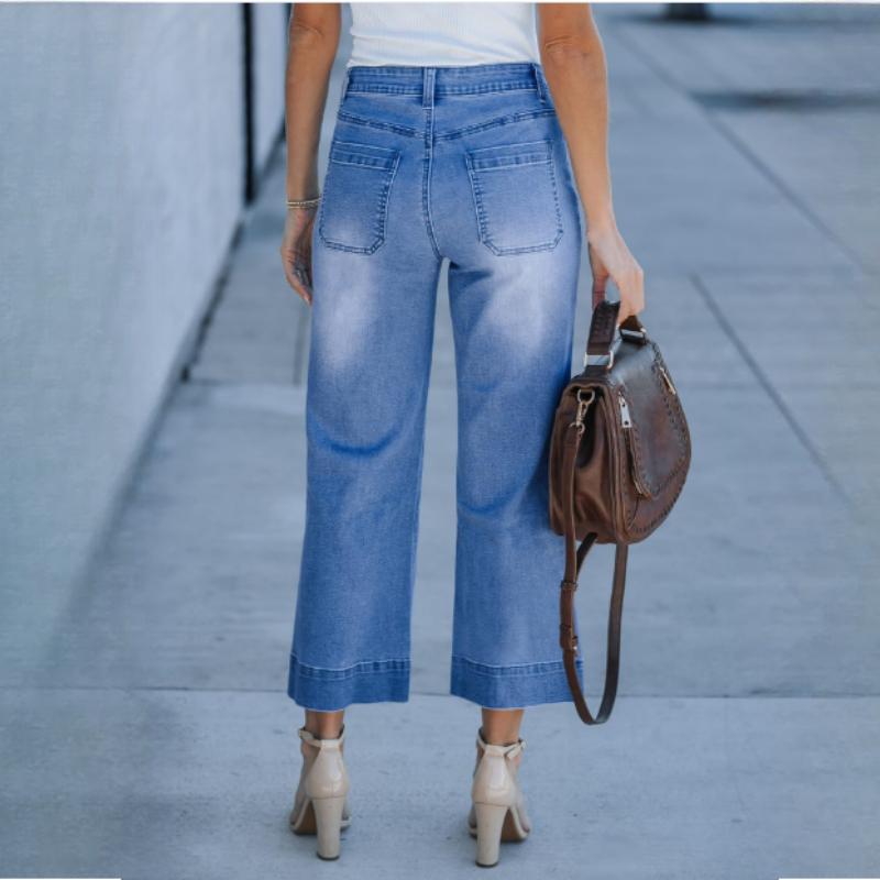 Damskie letnie luźne spodnie proste z szerokimi nogawkami, dżinsy po praniu, spodnie do kostki