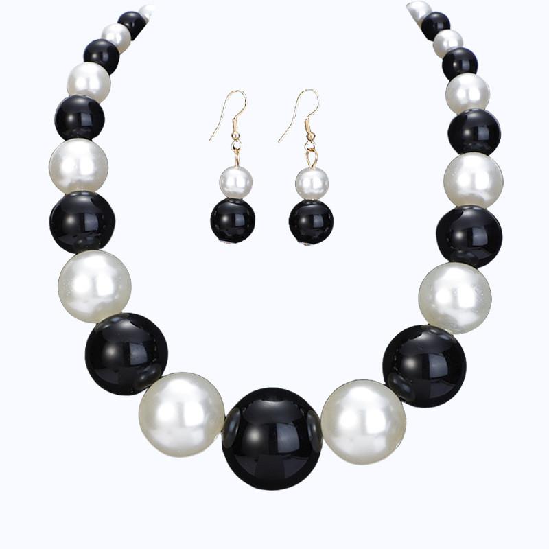 Geometric Pearl Necklace And Earring Set For Women In Summer