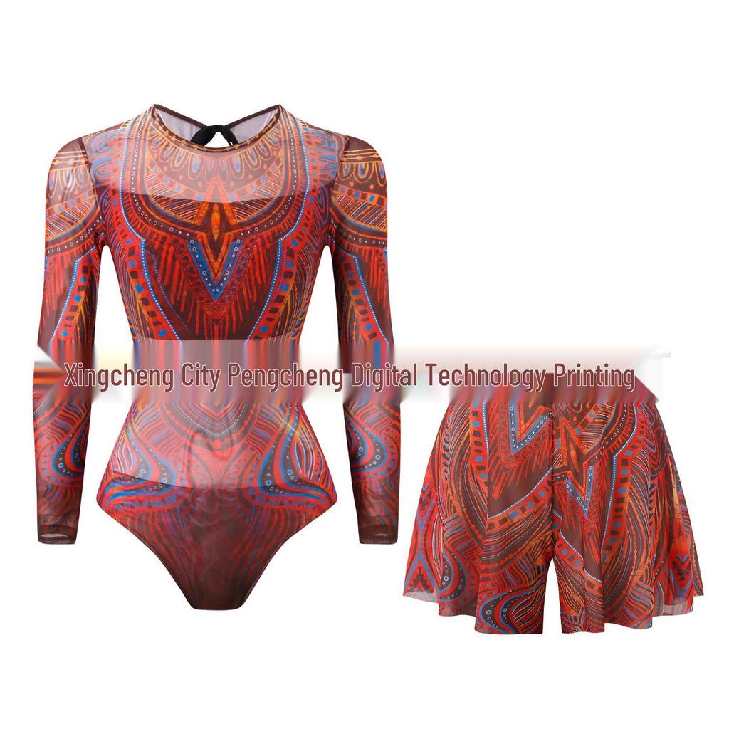 Vierteiliger Damen-Badeanzug mit langen Ärmeln, Netzstoff, Sonnenschutz und Hose