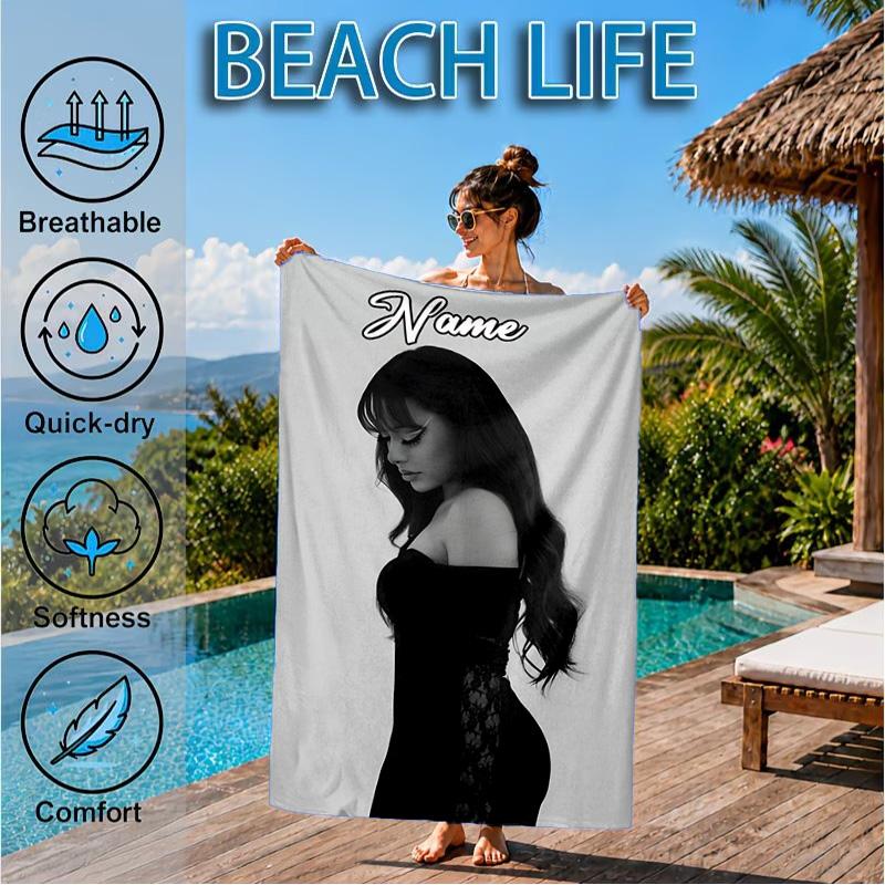 Custom Name Pink Heart Fashion Ayliva Heart In Space Adventure Microfiber Beach Towel, Lightweight for Summer Travel, Swimming Pool Fan Gift