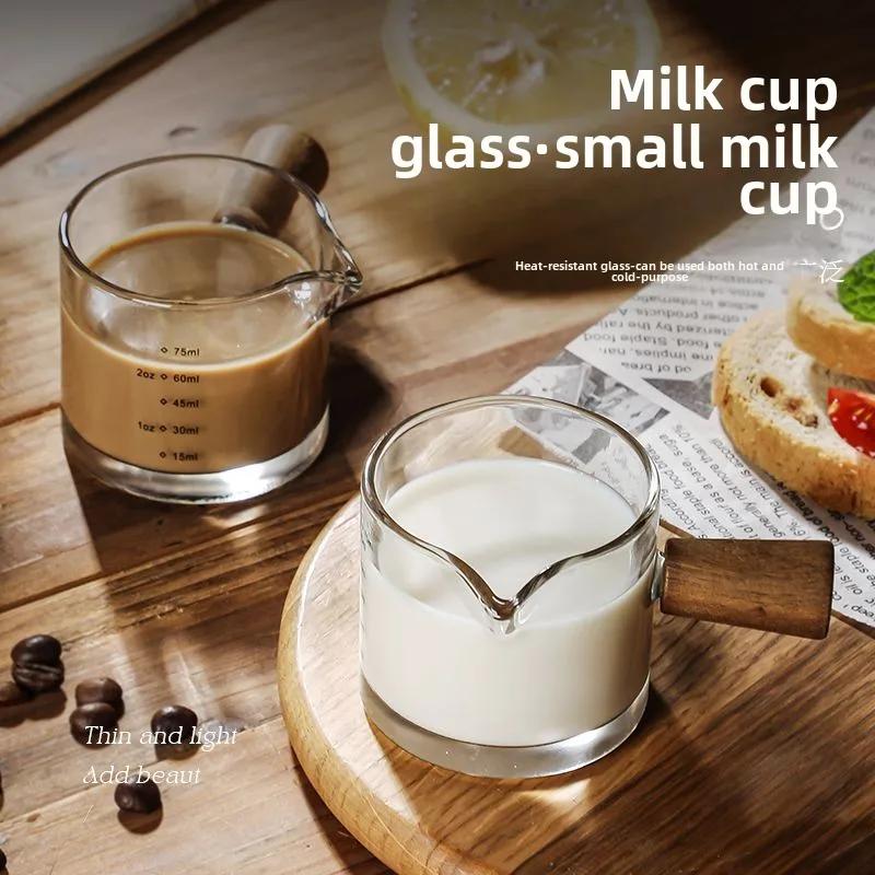 1ks Skleněná odměrka Dřevěná rukojeť Skleněná odměrka na espresso Dvojitý Jednoduchý výtok Hrnek na mléčnou kávu Průhledný Kávové potřeby