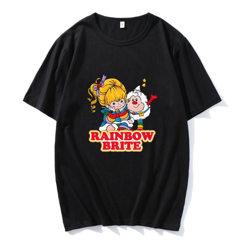 Sommer Vintage Rainbow Brite T-Shirts Cartoon-Druck Niedliches T-Shirt für Frühling Reine Baumwolle Rundhals Damen T-Shirt Camisetas Tops