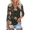 Women's Fashion Casual Print Button-down Shirt 3/4 Long Sleeve Tops