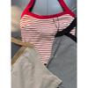 Export Single French Vintage Style Sexy Wind 3 Colors Halterneck Stripes Silm Vest Tops
