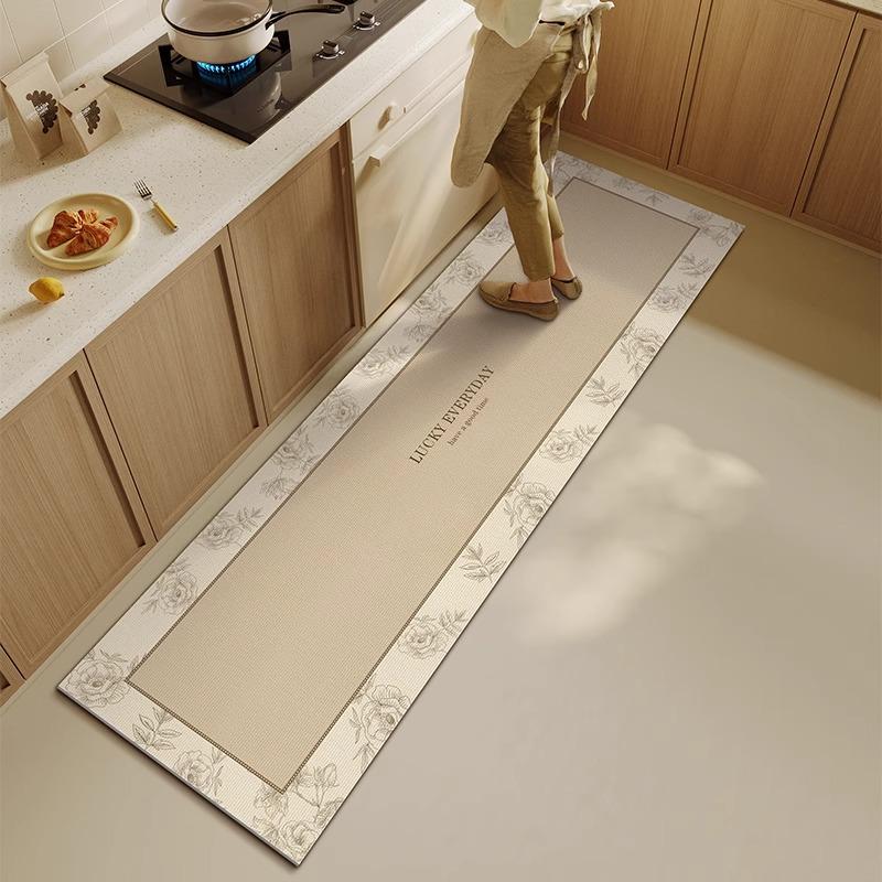 PVC Leather Mat Home Kitchen Area Rug Waterproof Oil-proof Foot Mats Non Slip Wear-resistant Carpet Long Balcony Rugs