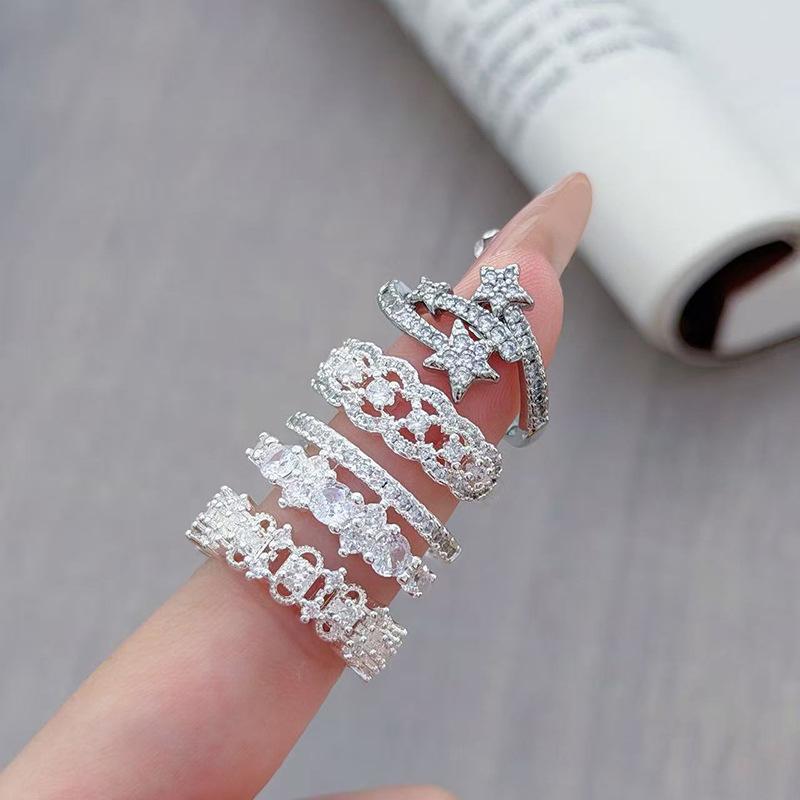 Exquisite Star Row Diamond Zircon Ring For Women, Stacked Wearing Personalized Fashion And Advanced Sense, Opening Adjustable Index Finger Ring