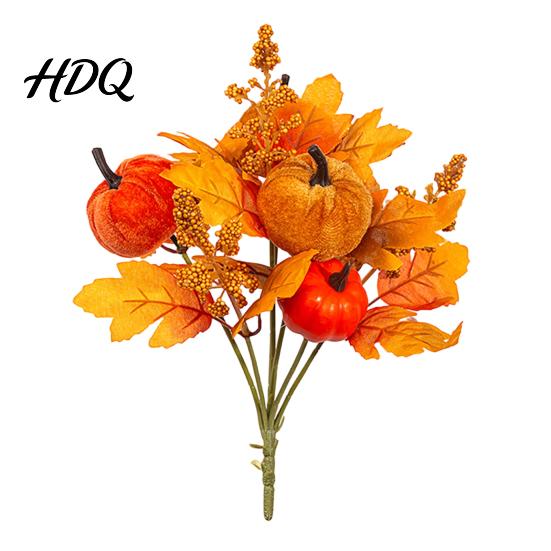Rustic Autumn Floral Display Artificial Fall Bouquet with Fabric Pumpkins Maple Leaves Wheat Berries Pumpkin Decoration Home Decor for Thanksgiving