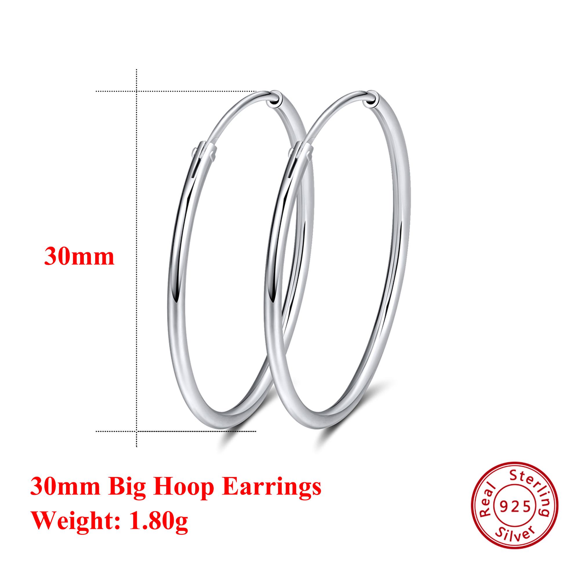 

Effie Queen 925 Solid Sterling Silver Big Hoop Earrings 30/40/50mm Simple Jewelry for Women Banquet Party Wedding Giftt SE146