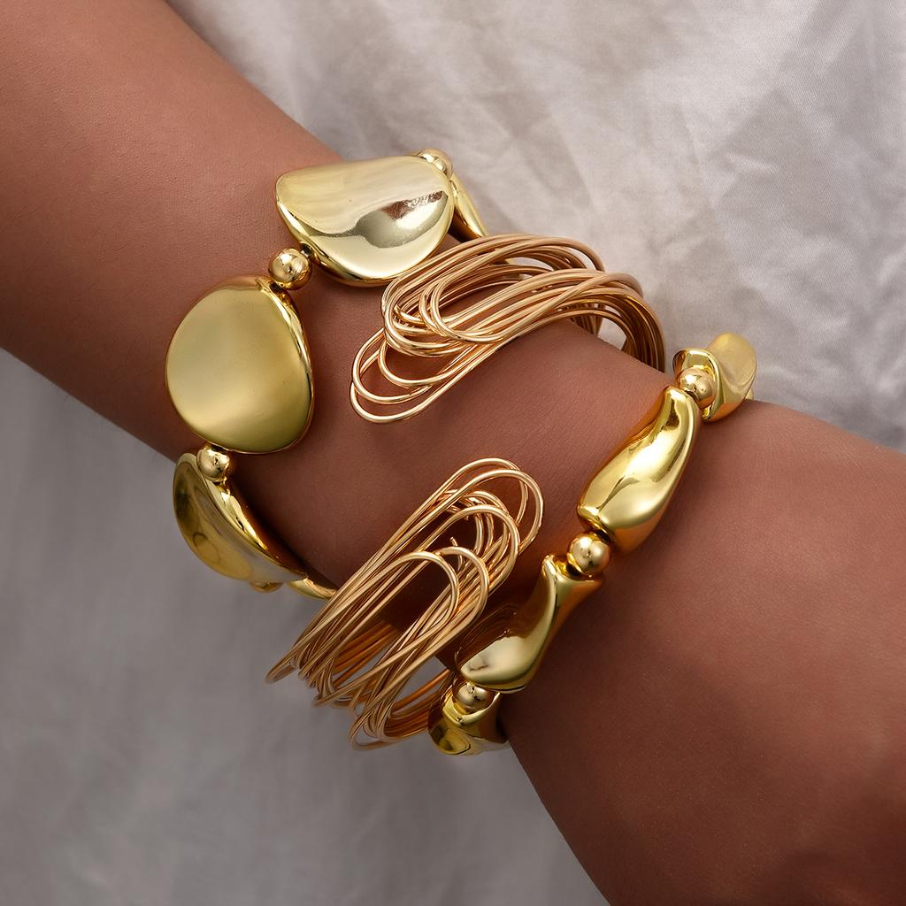 New 3Pcs Geometric Exaggerated Cuff Wide Bangles For Women Vintage CCB Punk Gold Color Chunky Open Bracelet Set Hip Hop Jewelry