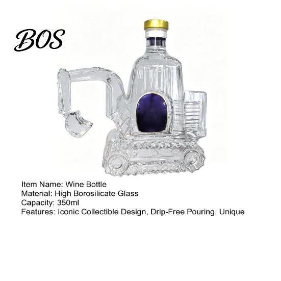 Conversation Starter Decanter Excavator Shape Glass Whiskey Decanter, 3D Vehicle Liquor Bottle with Drip-free Wine Dispenser Stopper, 350ml