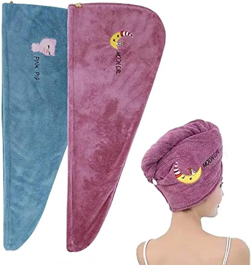 Hair Drying Towel Microfiber Hair Towel Wrap with Buttons Super Absorbent Twist Turban Shower Gift for Kids and Women