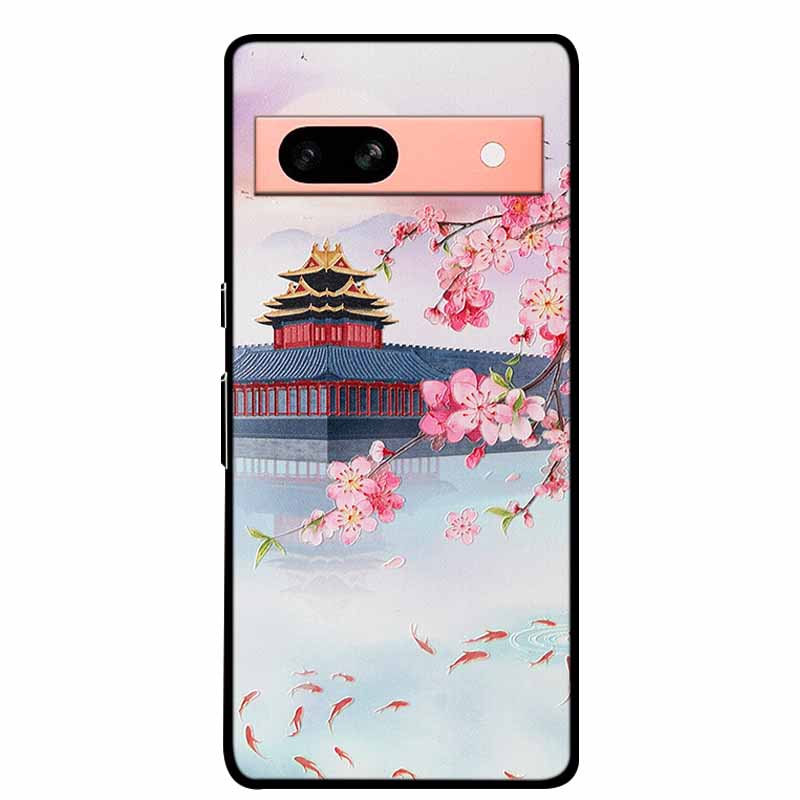3D Flowers Case For Google Pixel 7a 5G Case Emboss Relief Floral Black Silicone Soft Back Covers For Google Pixel 7a Case Fundas