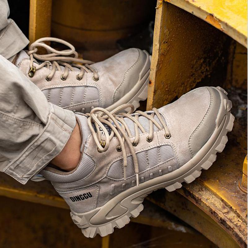 Fashion Steel Toe Work Boots for Men High Top Safety Shoes Waterproof Safety Boots Man Leather Winter Anti-slip Work Shoes Protective