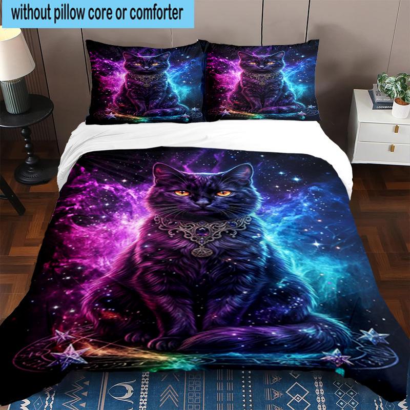 Cosmic Cat Dreamscape 3pcs Bedding,Including 1pc Duvet Cover And 2pcs Pillowcases Perfect for Christmas,Ideal for Bedroom, Dormitory