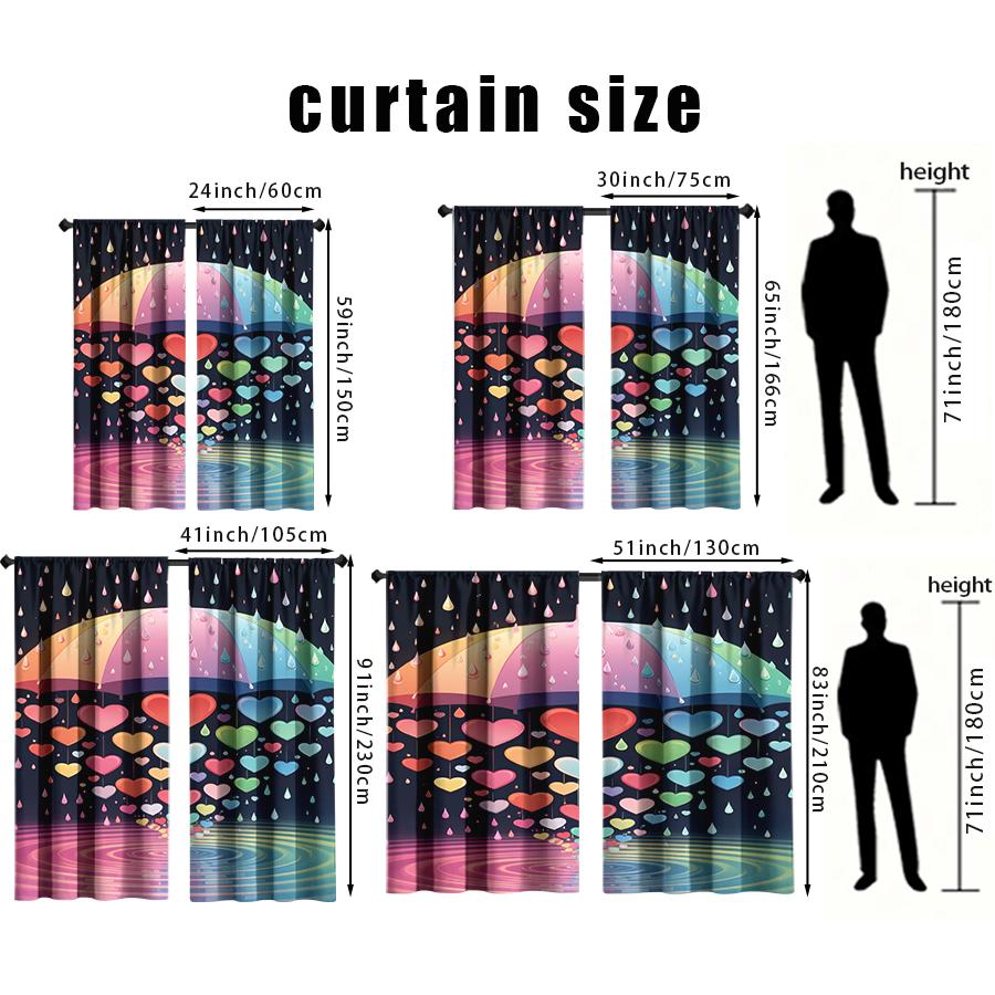 2PCS Rainbow Love Rain Curtain Curtains   Dreamy Sweet Wind   Living Room and Bedroom   Drawbar Pocket Decoration