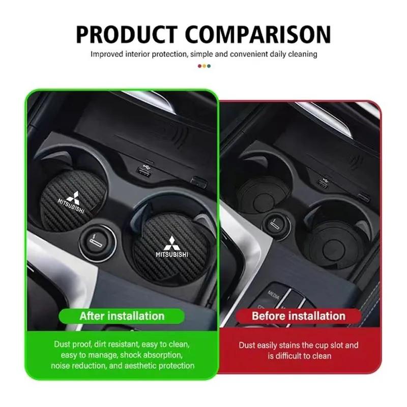 2PCS Carbon Fiber Car Cup Holder Coaster for Mitsubishi Outlander Lancer Pajero ASX Eclipse Cross Anti-Slip Water Cup Pad Car In