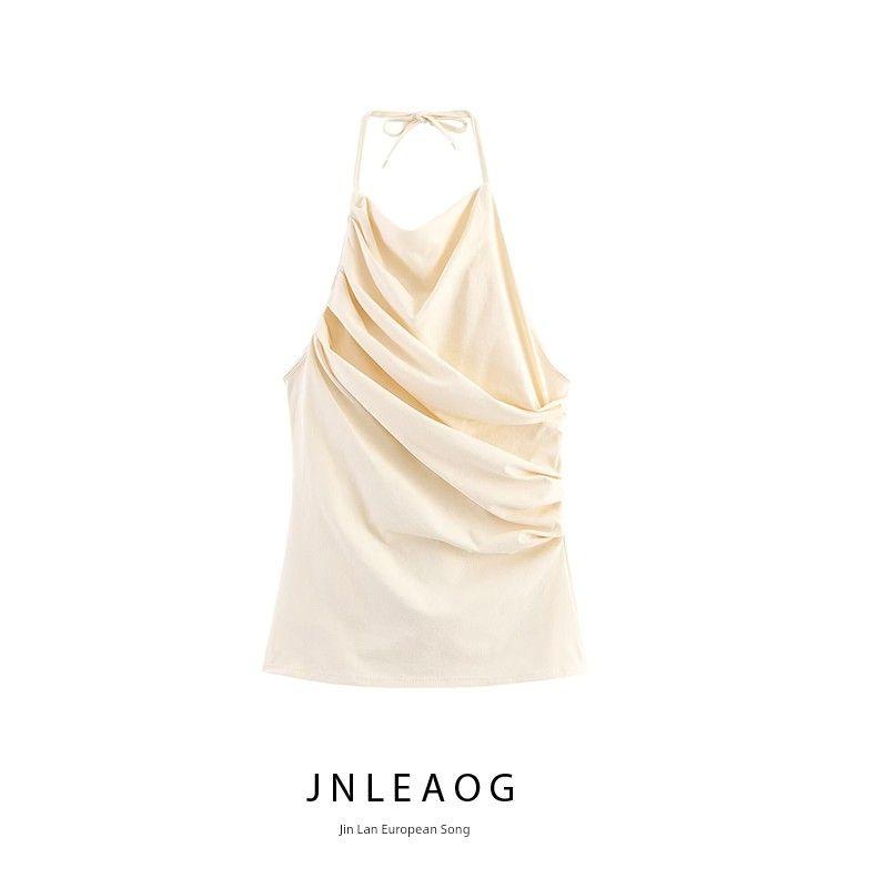 Jnleaog Autumn New Women Clothes Western Style French Style Design Pleated Design Stretch Top 5039351
