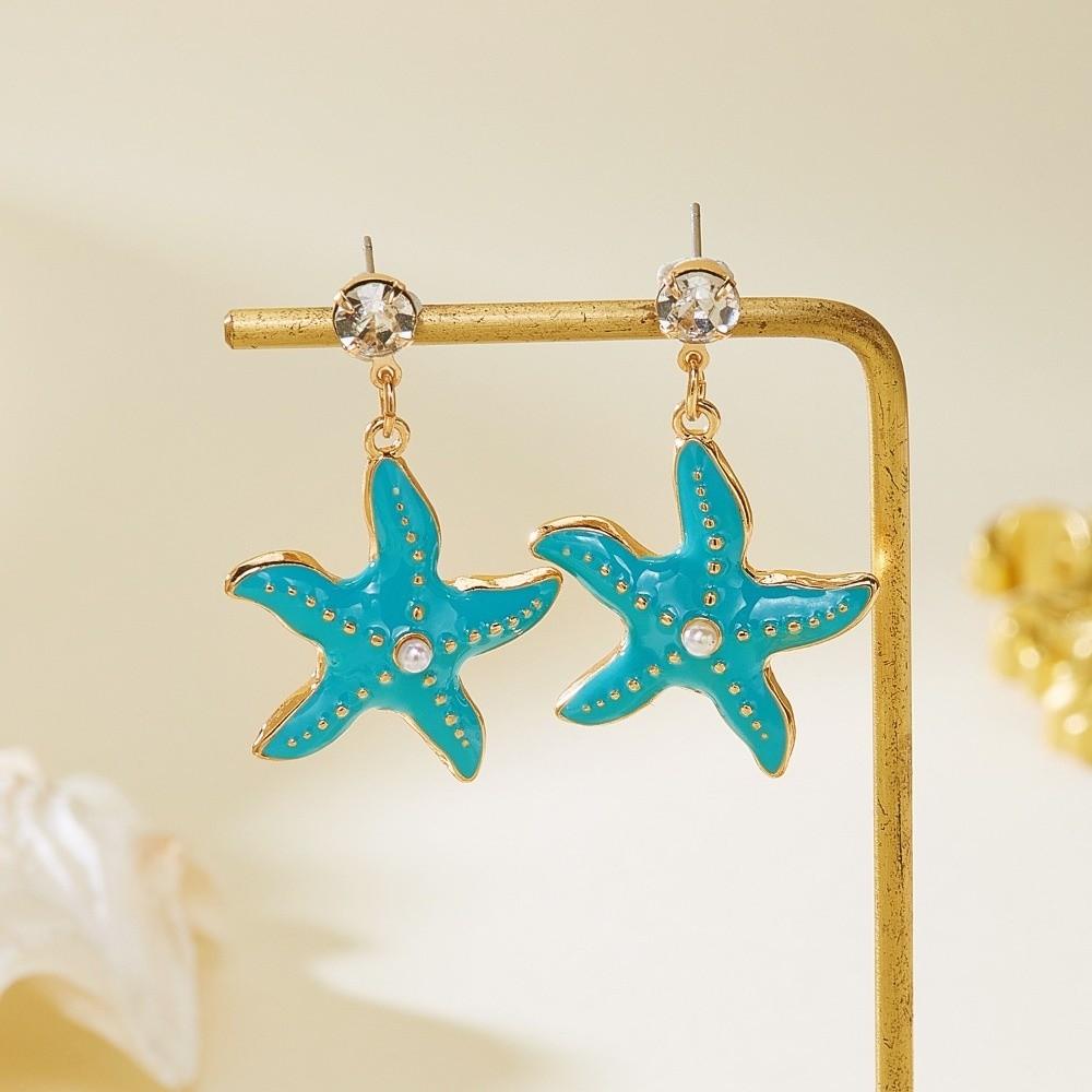 Pearl Rhinestone Dangle Earrings Bohemian Shell Drop Earrings Starfish Stud Earrings  Seaside