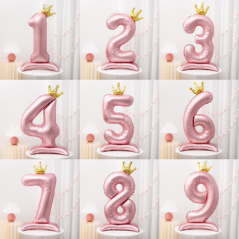 32 Inch Standing Crown Digital Aluminum Film Balloon Blue Pink Standing Digital Balloon Birthday Party Decoration Arrangement