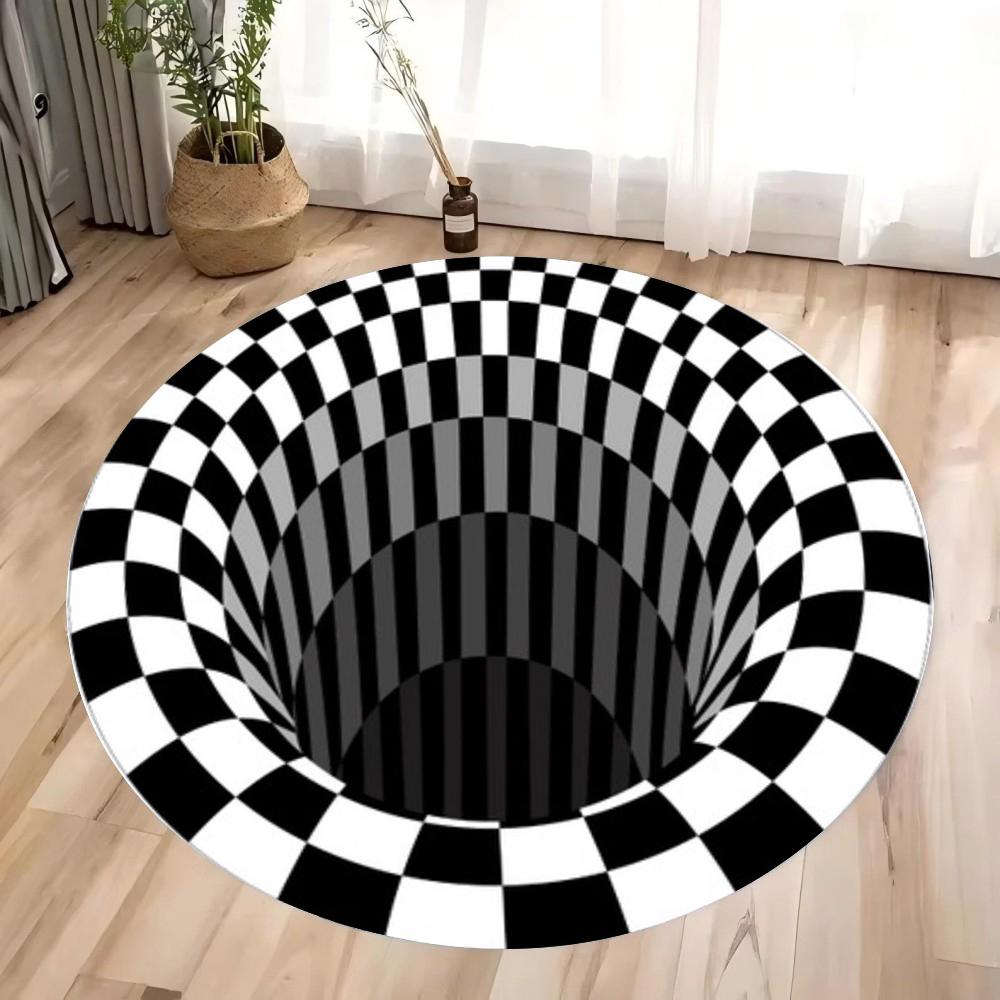

3D Клетчатый Круглый Ковер для Зоны Спальня Кухонный Коврик Стираемый Ковер для Акцента на Пол в Помещении Ковер для Ванной Комнаты для Гостиной Домашнего Офиса Прихожей 80X80CM