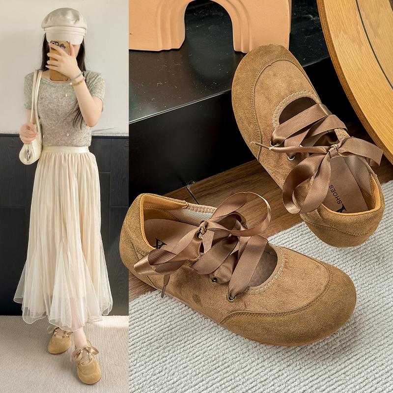 Fashion French Vintage Women 2025 Spring Fall Bow Ballet Shoes Mary Jane Shoes Soft Flat Casual Single Shoes