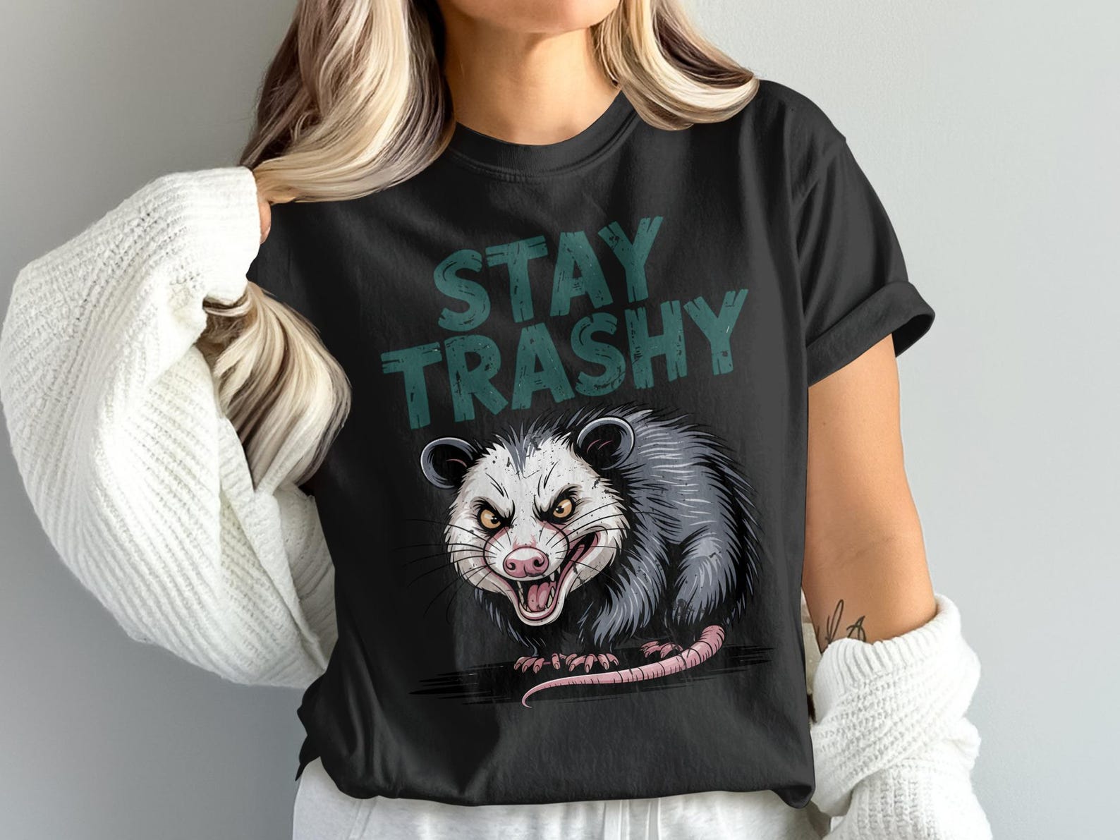 Stay Trashy Opossum T-Shirt, Funny Animal Tee, Sarcastic Graphic Top, Unique Design, Humor Gift, Possum Lover, Statement Shirt 3XL