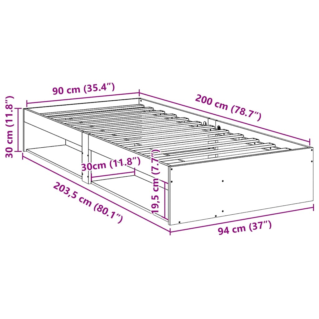 Daybed Without Mattress 90x200 Cm Solid Pine Wood