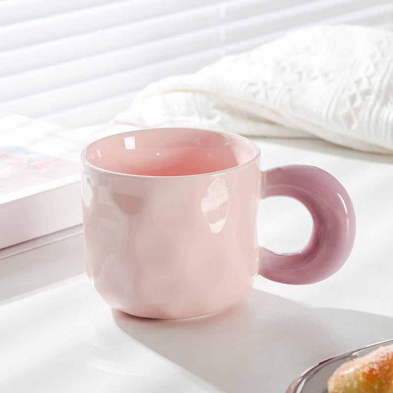 

Milk Fufu Mug with Lid Spoon Cute Girl High Looking Ceramic Coffee Cup Couple Office Breakfast Cup 401-500ml