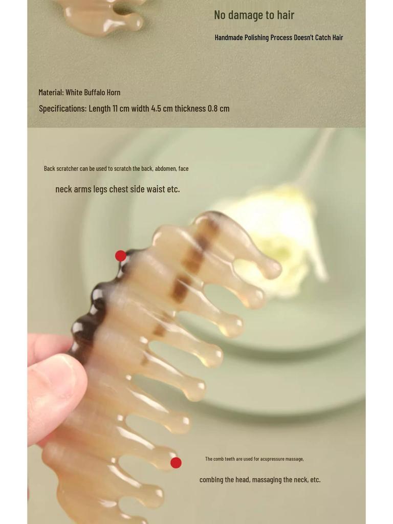 Gift Boxed Natural White Buffalo Horn Five-Tooth Water Drop Massage Comb