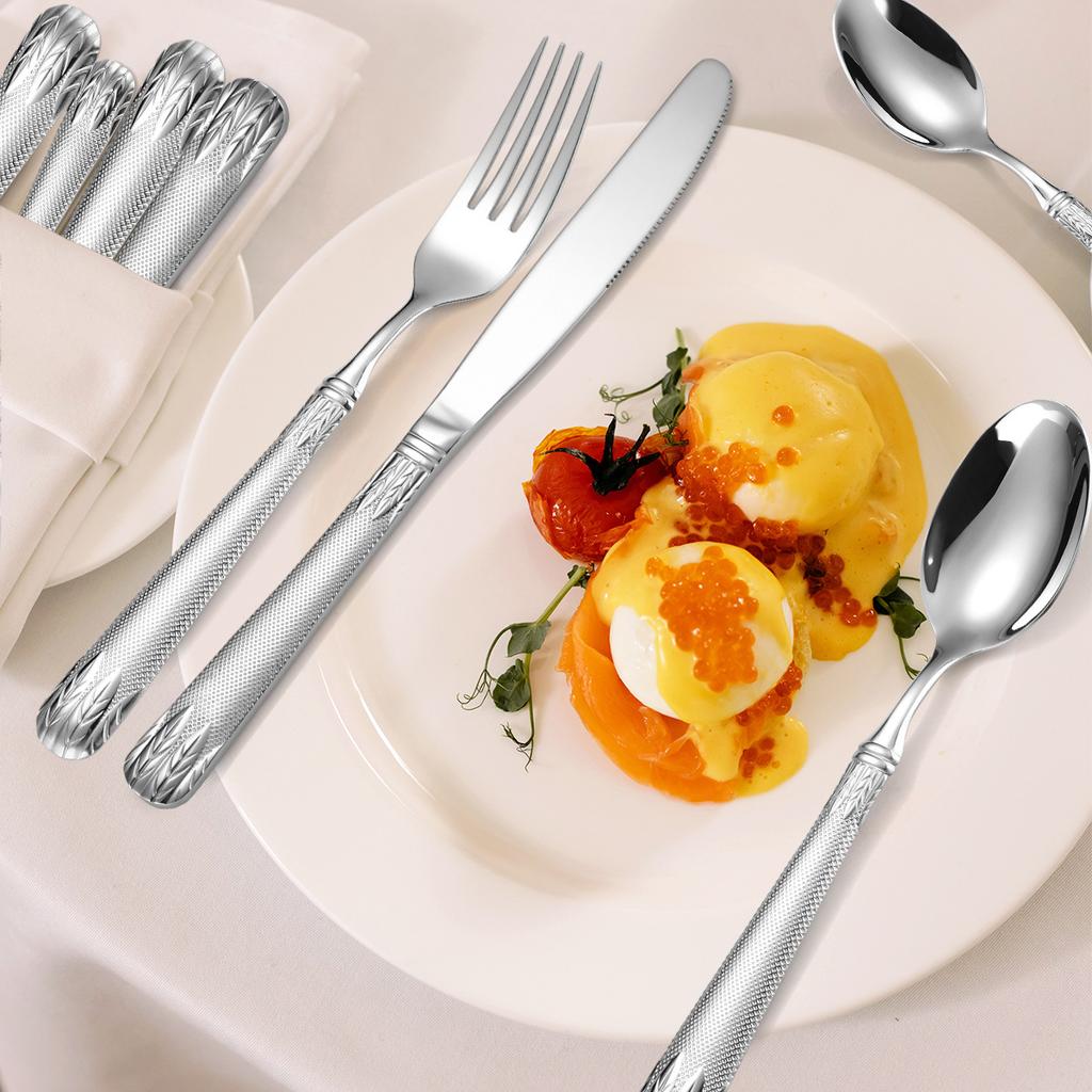 304 Stainless Steel Tableware Set 16/24 Piece Set Hotel Home Retro Relief Knife Fork Spoon Gold Gift Box